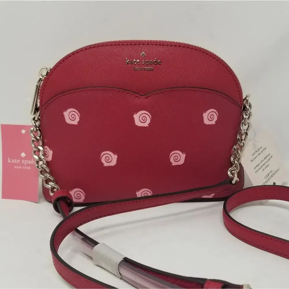 Kate Spade NEW Red Multi Dome Crossbody‎ Chain and Leather Zipper Closer Purse